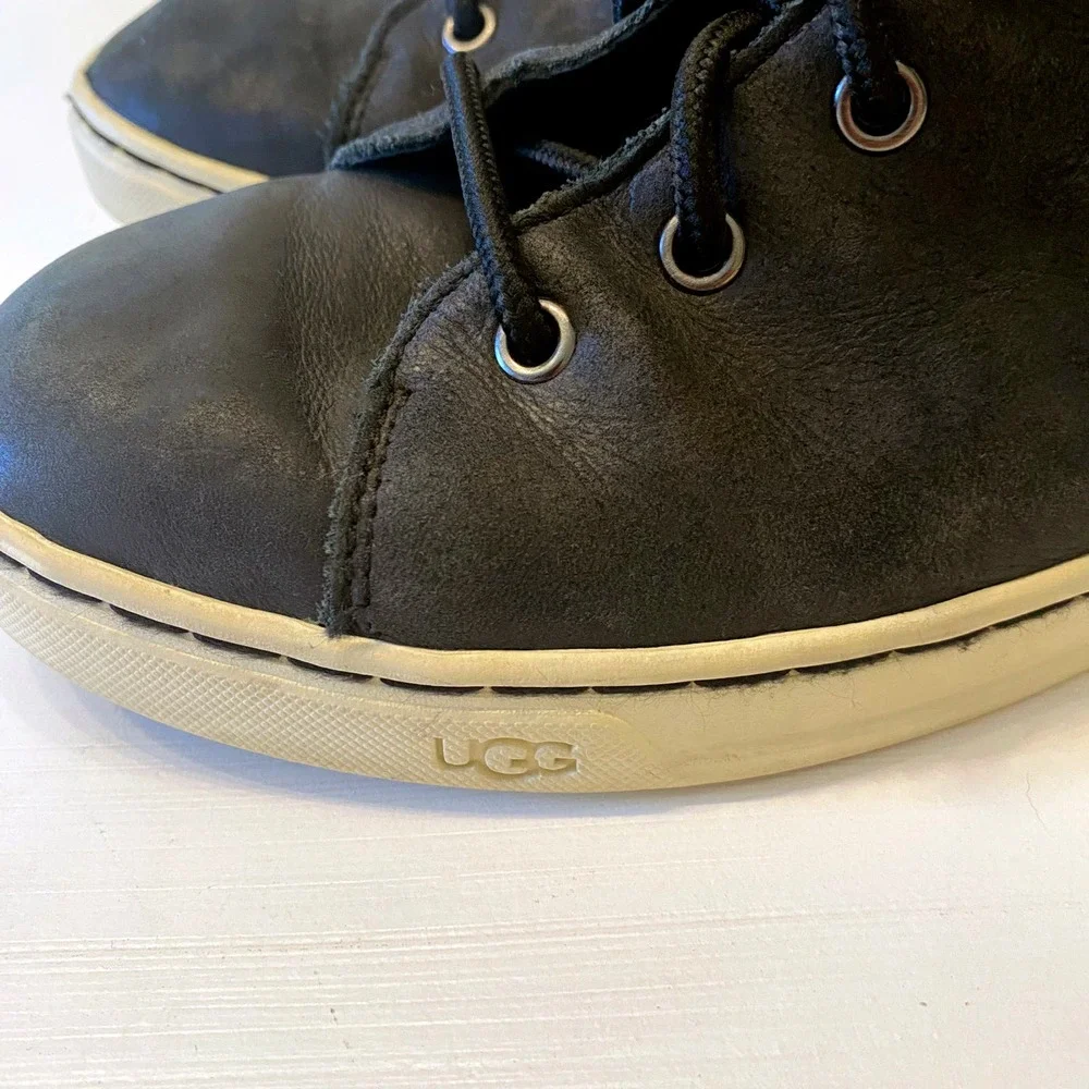 Ugg‎ Croft Luxe Quilt Boots Women's Black Leather Shearling Lace Up Ankle Size 6